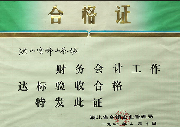 財務(wù)會計工作達(dá)標(biāo)驗(yàn)收合格證